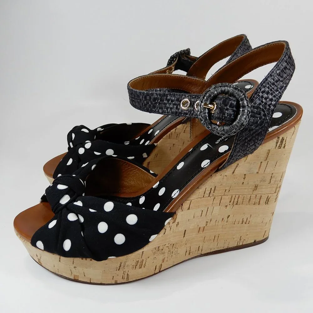 DOLCE & GABBANA Polka Dot Knot Cork Wedge Platform SANDALS Size 41 10.5 11 NEW - Picture 10 of 14